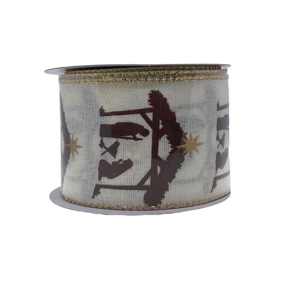 Religious Jesus Nativity Scene Manger Christmas Ribbon 9 Feet Canvas 2.5” Wide - Picture 2 of 2